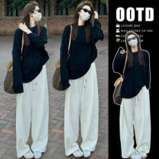 批发<b class='q'>孕妇</b><b class='q'>春季</b>新款慵懒风长袖T恤休闲米白色裤子