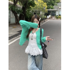 批发实价实拍 韩系多巴胺<b class='q'>宽松</b>长袖针织衫花边吊带背心春季时尚两件套