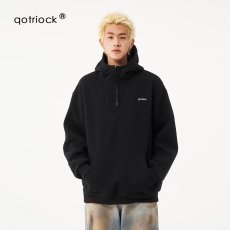 批发春秋季美式<b class='q'>复古</b>半拉链连帽套头卫衣男女<b class='q'>日系</b>简约情侣慵懒风外套潮