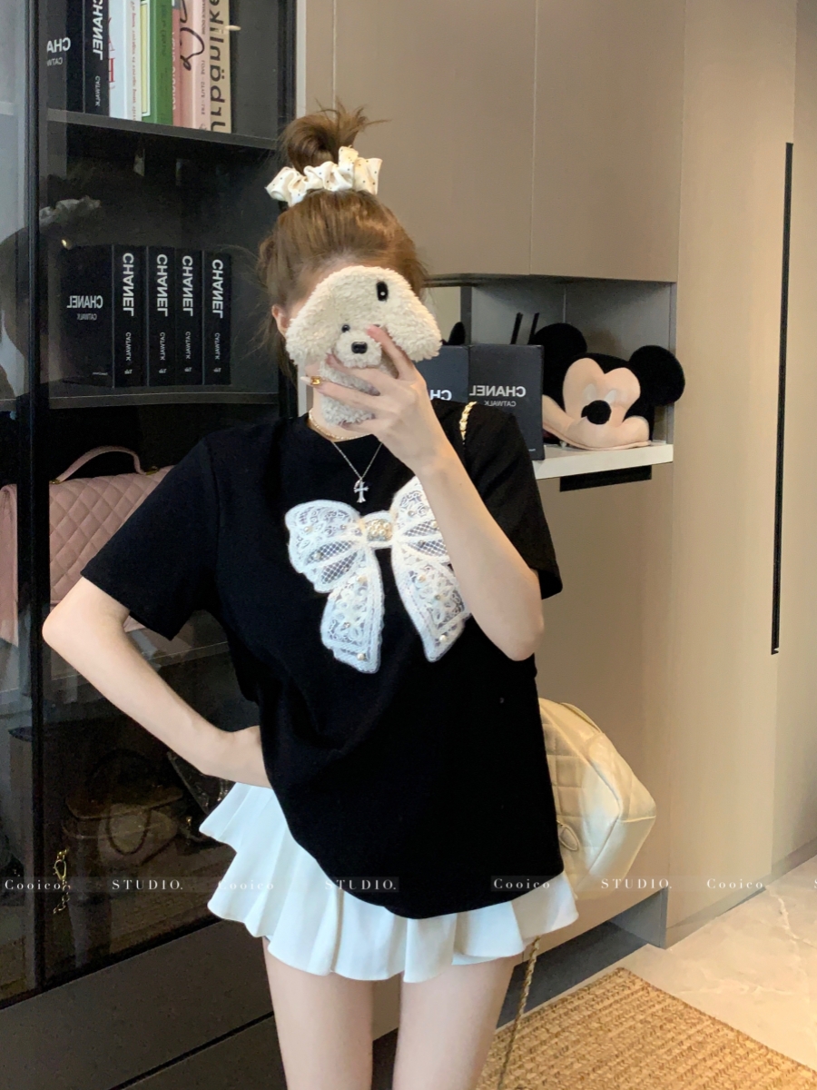 MY947# 重工钉珠短袖t恤女夏季新款宽松百搭半袖上衣女裝貨源服裝批發