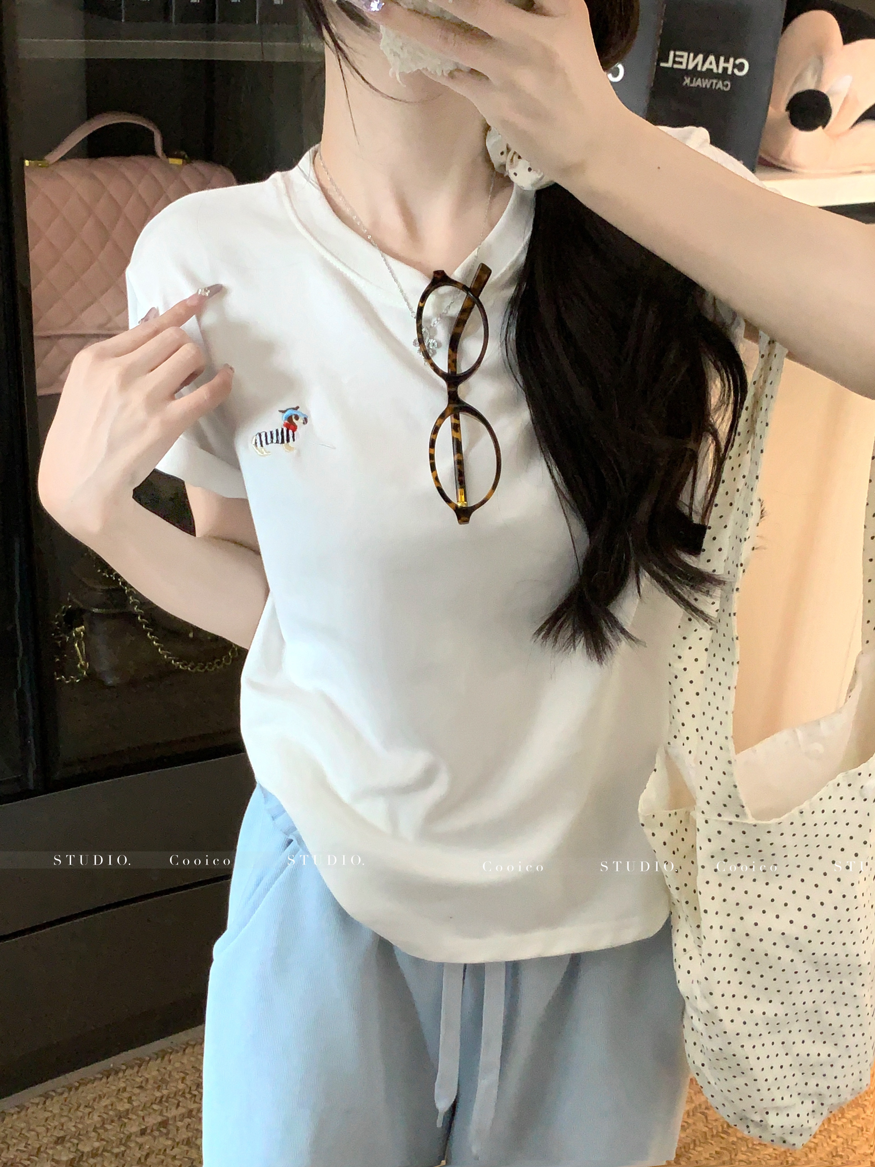 MY949# 卡通刺绣短袖t恤女夏季新款宽松百搭圆领半袖上衣女裝貨源服裝批發