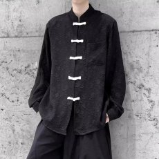 批发新中式男装衬衫<b class='q'>中国风</b>大码长袖改良汉服立领提花浮雕刺绣盘扣外套