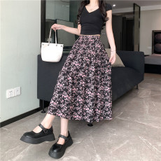 批发大码实拍新款高腰显瘦百搭碎花蛋糕裙中长款遮胯拼接a字大摆伞裙