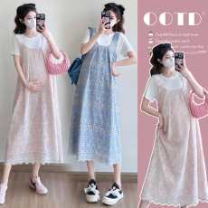 批发实拍~新款蕾丝提花<b class='q'>孕妇</b><b class='q'>背心裙</b>两件套高级感镂空刺绣连衣裙+<b class='q'>T</b><b class='q'>恤</b>