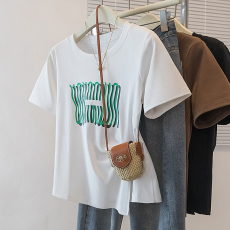 批发实拍<b class='q'>大码</b>女装<b class='q'>韩版</b>印花短袖t恤夏胖妹妹宽松减龄百搭洋气休闲上衣