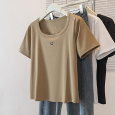 批发实拍<b class='q'>大码</b>女装<b class='q'>韩版</b>流行圆领短袖t恤夏胖妹妹宽松休闲减龄百搭上衣