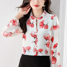 批发实拍2026春装新款韩版印花百搭宽松遮肚子上衣<b class='q'>长袖</b><b class='q'>雪纺</b><b class='q'>衬衫</b>