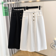批发实拍春<b class='q'>夏</b>大码松紧腰宽松休闲A字牛仔半身裙胖MM高腰遮肚中长款裙