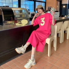 批发仿棉<b class='q'>牛奶</b><b class='q'>丝</b>#特大码宽松懒人T恤睡裙夏薄款甜美长款睡衣短袖家居服