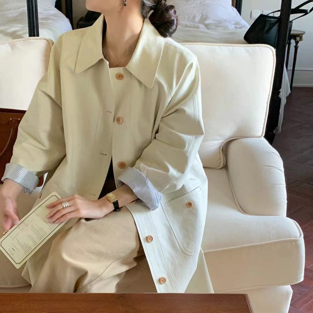 크기 있음 업데이트 한국 chic 이른 봄 새로운 미니멀리즘 캐주얼 다용도 더블 주머니 싱글 줄 버튼 재킷 재킷