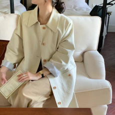 批发尺寸已更新 韩国CHIC早秋新款简约休闲百搭双口袋单排扣<b class='q'>风衣</b>外套