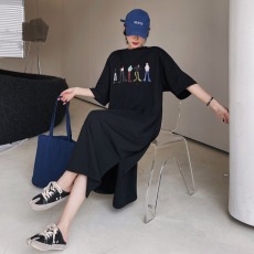 批发仿棉<b class='q'>牛奶</b><b class='q'>丝</b>#短袖<b class='q'>连衣裙</b>女春夏韩版新款宽松显瘦过膝长款懒人T恤裙