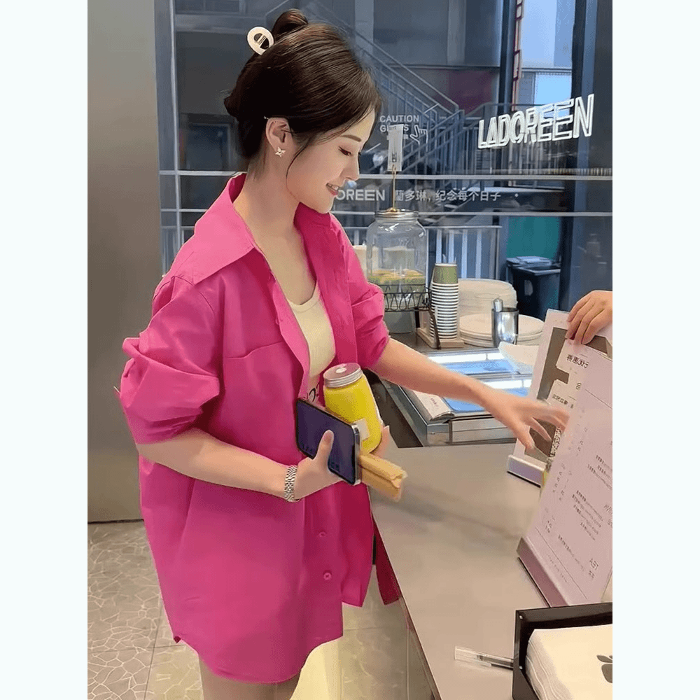 MY12570# 玫粉色长袖衬衫外套女装春秋2025秋季新款爆款上衣法式高级感衬衣