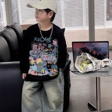 童装儿童长袖打底衫秋季圆领男童涂鸦T恤中小童潮酷百搭纯棉上衣