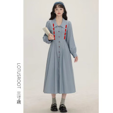 批发春<b class='q'>秋</b>潮妈哺乳连衣裙温柔风长袖法式学院风小清新收腰显瘦长裙