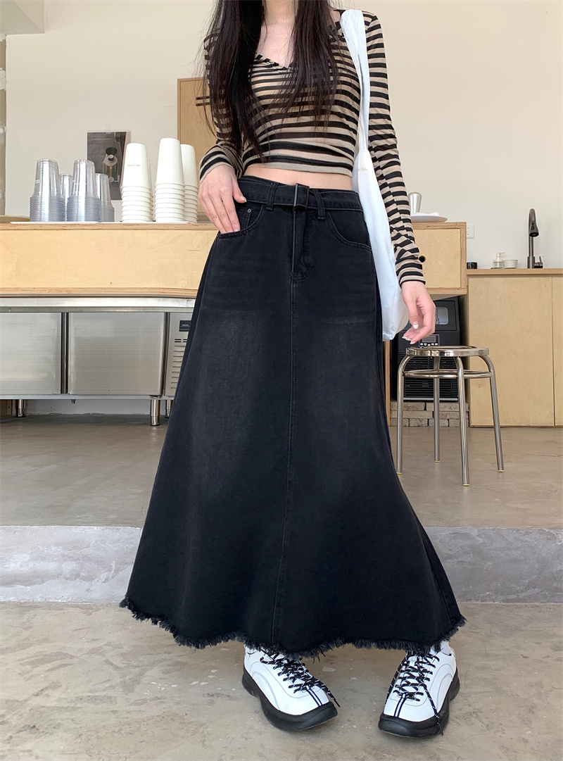 MY15999# 复古中长款鱼尾裙秋冬款牛仔裙女高腰显瘦A字遮跨包臀半身裙...