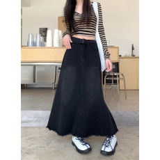 批发实拍复古中长款鱼尾裙早秋款<b class='q'>牛仔裙</b>女高腰显瘦A字遮跨包臀半身裙