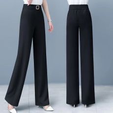 批发垂感微阔腿裤女夏季新款妈妈宽松显瘦休闲直筒高腰遮肉洋气百搭裤