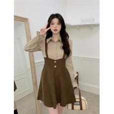 批发polo领<b class='q'>条纹</b>拼接假两件连衣裙2026春夏学院风<b class='q'>短裙</b>小个子女生a字裙