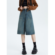 批发大码女<b class='q'>装</b>牛仔<b class='q'>裤</b><b class='q'>夏季</b>美式复古高街潮牌五分<b class='q'>裤</b>宽松直筒休闲水洗中<b class='q'>裤</b>