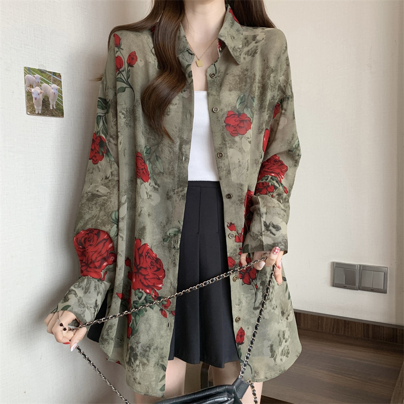 FA36930# 秋季新款法式衬衫女大码胖妹妹宽松遮肚显瘦长款开衫 服裝批發女裝批發服飾貨源