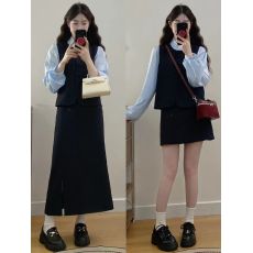 批发实拍 <b class='q'>大码</b>女装胖mm早春新款洋气时尚拼接长袖+半身裙两件套