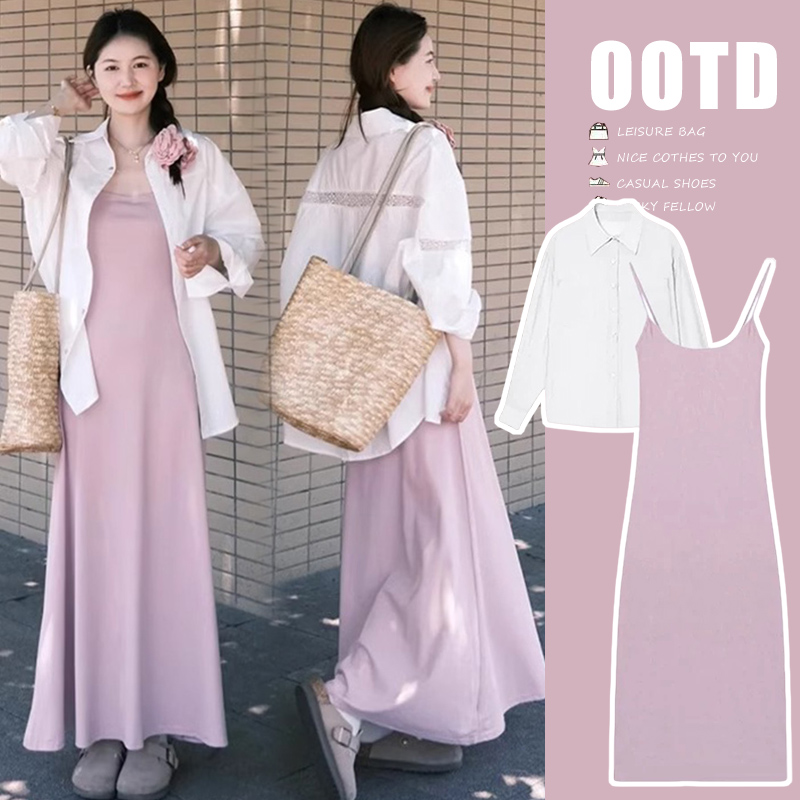 이른 봄 새로운 자외선 차단 셔츠 편안함 슬립 드레스 출산 착용 투피스 세트