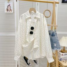 批发实拍波点后背开叉长袖防晒衬衫女春2025新款宽松透气开衫外搭<b class='q'>特价</b>