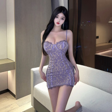 批发实拍实价性感露肩低胸连衣裙女纯欲风辣妹蕾丝包臀紧身吊带<b class='q'>短裙</b>