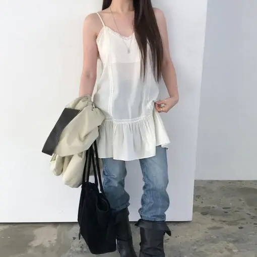 프렌치 레이스 슬리브리스 원피스 상세 이미지 1