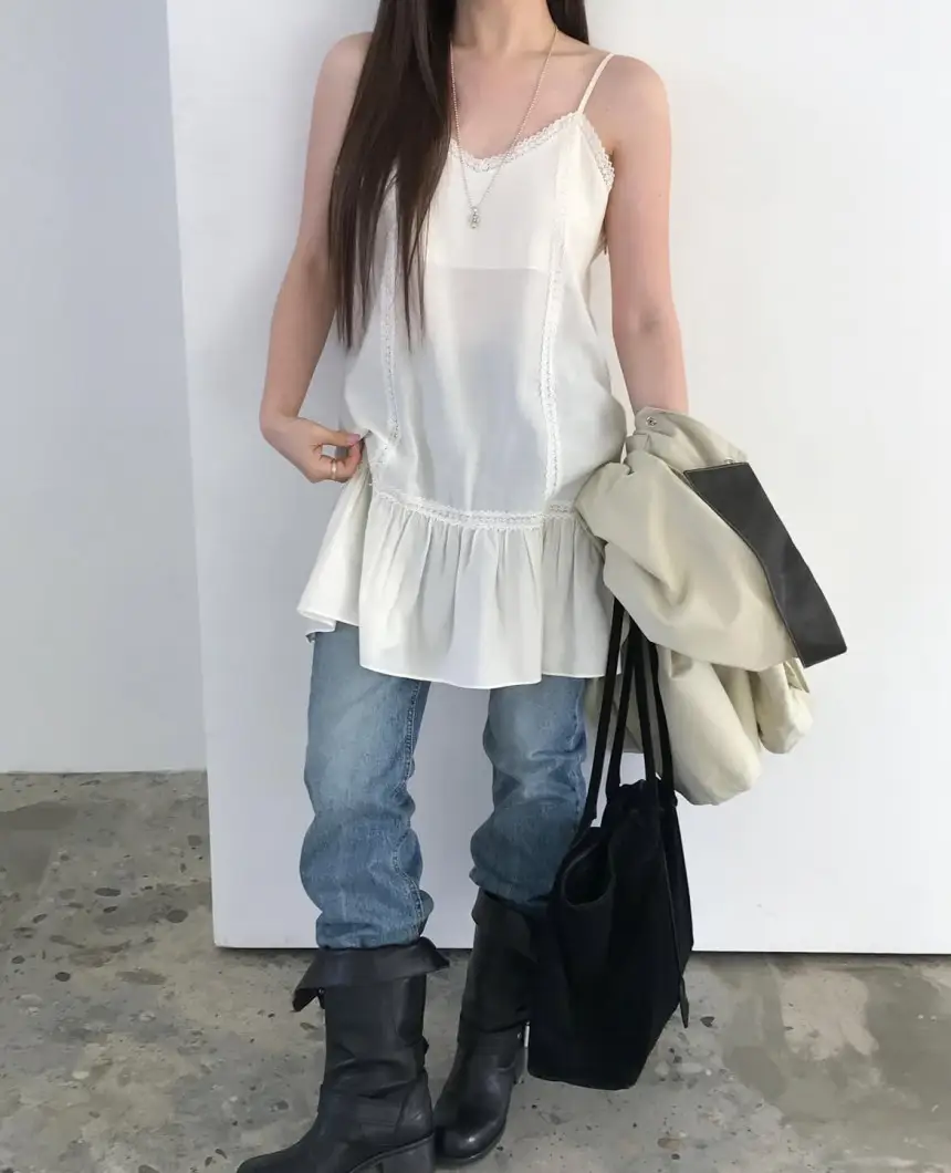 프렌치 레이스 슬리브리스 원피스 상세 이미지 3