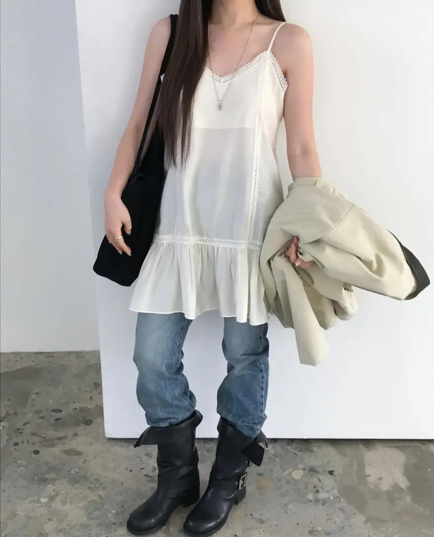 프렌치 레이스 슬리브리스 원피스 상세 이미지 4