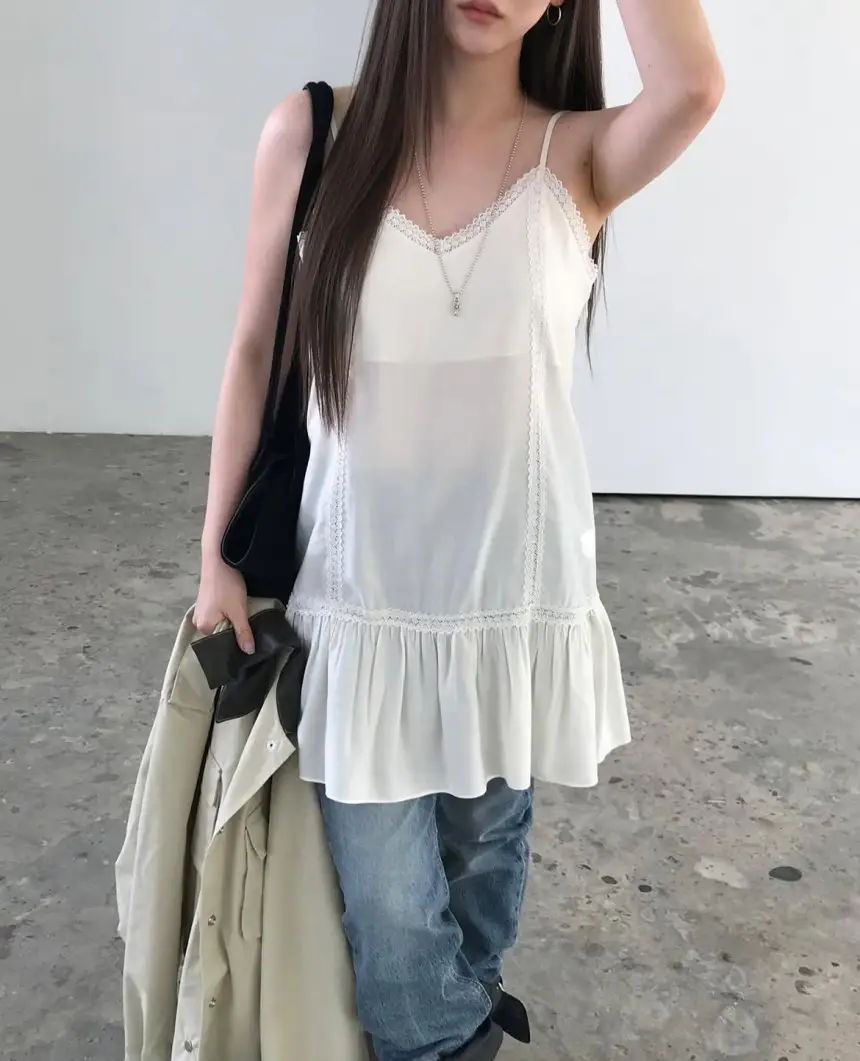 프렌치 레이스 슬리브리스 원피스 상세 이미지 5