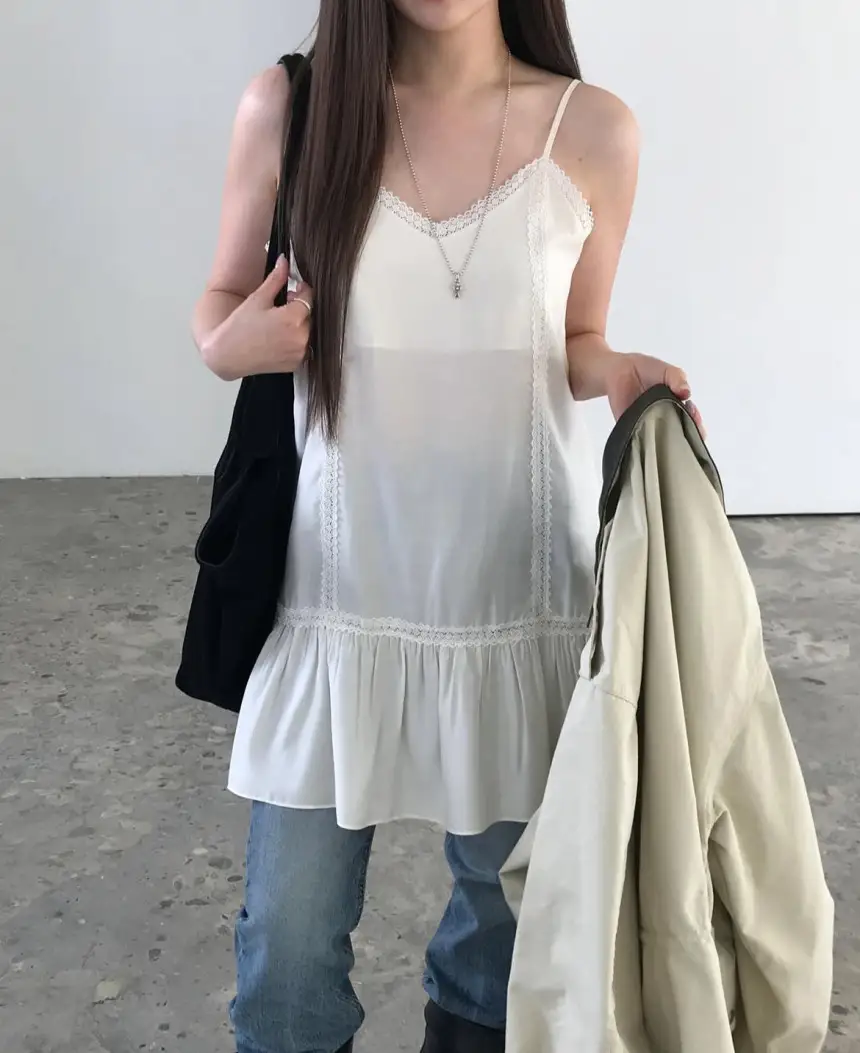 프렌치 레이스 슬리브리스 원피스 상세 이미지 6