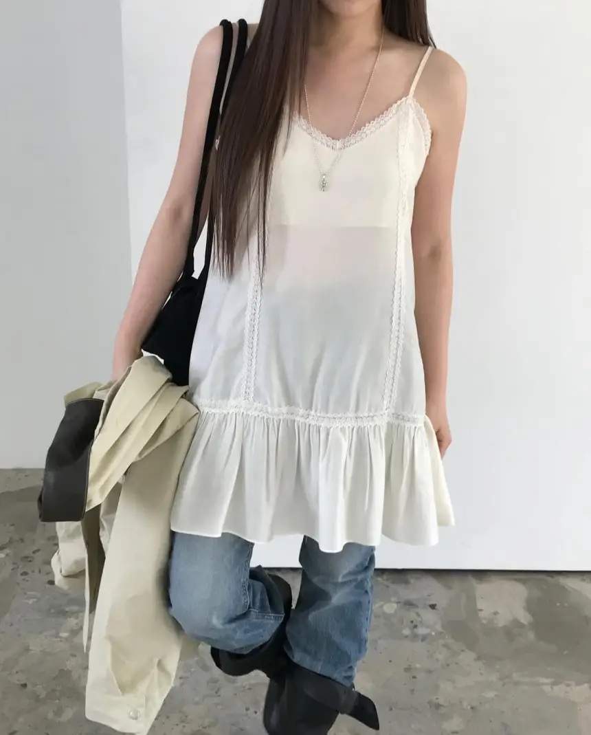 프렌치 레이스 슬리브리스 원피스 상세 이미지 9