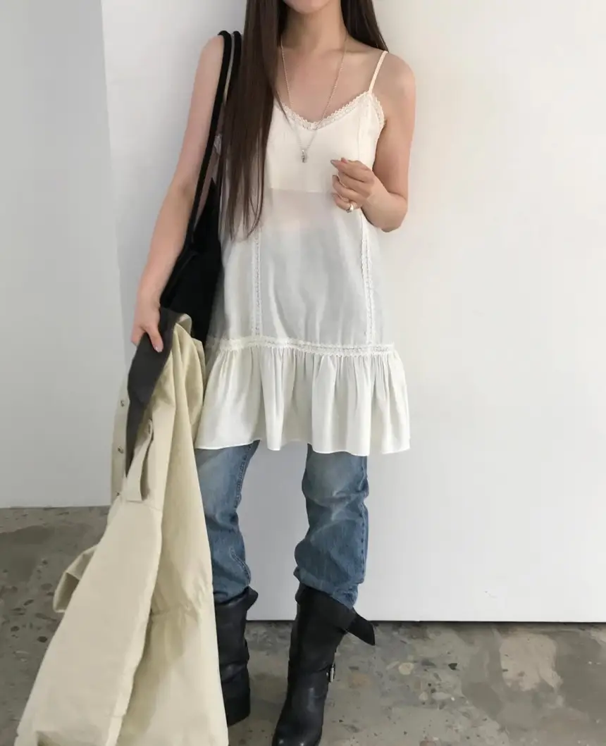 프렌치 레이스 슬리브리스 원피스 상세 이미지 10