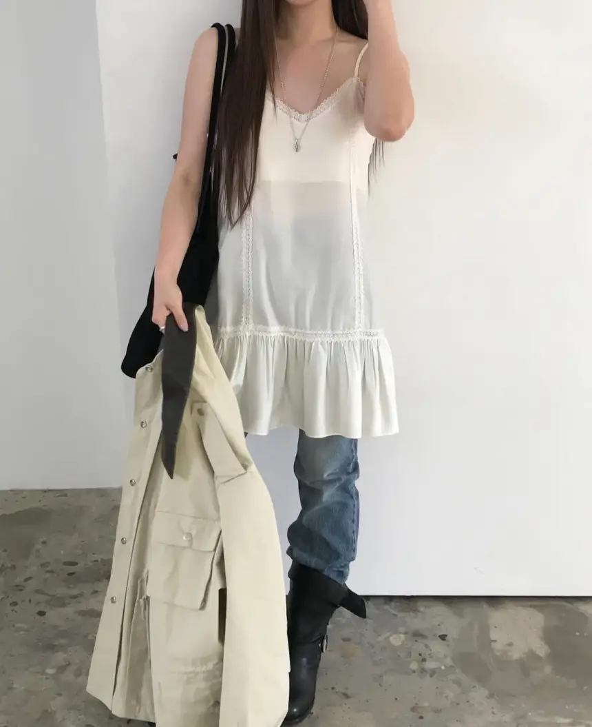 프렌치 레이스 슬리브리스 원피스 상세 이미지 11