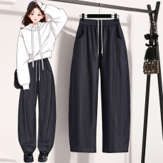 批发实拍天丝<b class='q'>牛仔裤</b>女2025秋款大码胖mm<b class='q'>松紧腰</b>香蕉裤镰刀裤弯刀裤