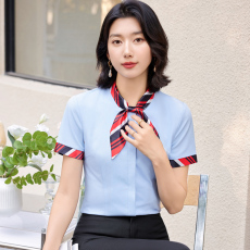 批发新中式短袖衬衫女职业气质酒店高级餐饮<b class='q'>服务员</b>工作服前厅接待工装