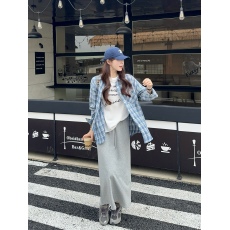 批发实拍实价港风宽松百搭休闲Polo领<b class='q'>格子</b><b class='q'>衬衫</b>字母T恤上衣显瘦半身裙