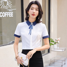 批发新中式短袖衬衫女职业气质酒店高级餐饮<b class='q'>服务员</b>工作服前厅接待工装