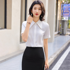 批发新中式短袖衬衫女职业气质酒店高级餐饮<b class='q'>服务员</b>工作服前厅接待工装