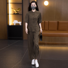 批发实拍2026时尚套装夏季新款洋气减龄遮肚子显瘦衬衫套装两件套