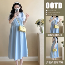 批发实拍~ 哺乳装夏季新款时尚宽松遮肚拼接纯棉<b class='q'>连衣裙</b>假两件夏季