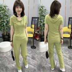 批发网红休闲运动套装女夏季时尚<b class='q'>韩版</b>连帽上衣短袖修身气质百搭两件套