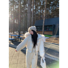 批发定染大貉子毛领羽绒服女冬季加厚保暖白鸭绒连帽外套