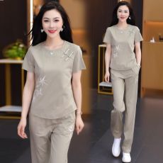 新中式国风套装女202夏新款设计高级感休闲运动阔腿裤两件套