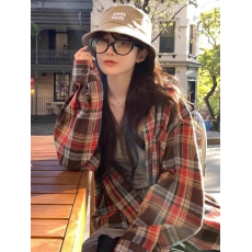 批发春季复古格纹长袖衬衫外套女2025新款早<b class='q'>秋装</b>韩版时尚学生外搭上衣