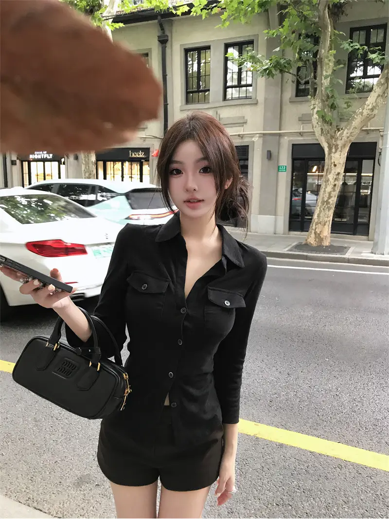 폴드 칼라 긴소매 슬림핏 가디건