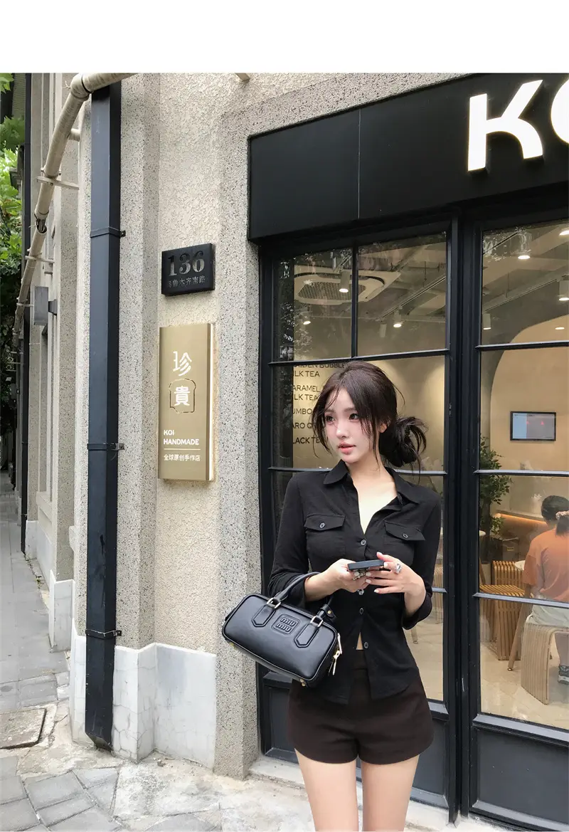 폴드 칼라 긴소매 슬림핏 가디건 상세 이미지 7